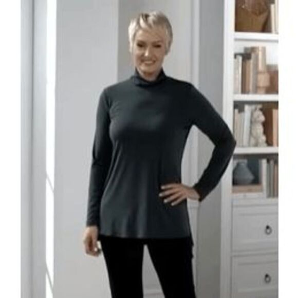 Susan Graver Womens 3X Modern Essentials Liquid Knit Turtleneck Black Hi Low NWT - Picture 2 of 7